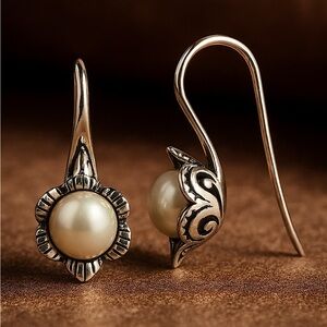 Elegant 14K Gold .925 Genuine White Pearls earrings